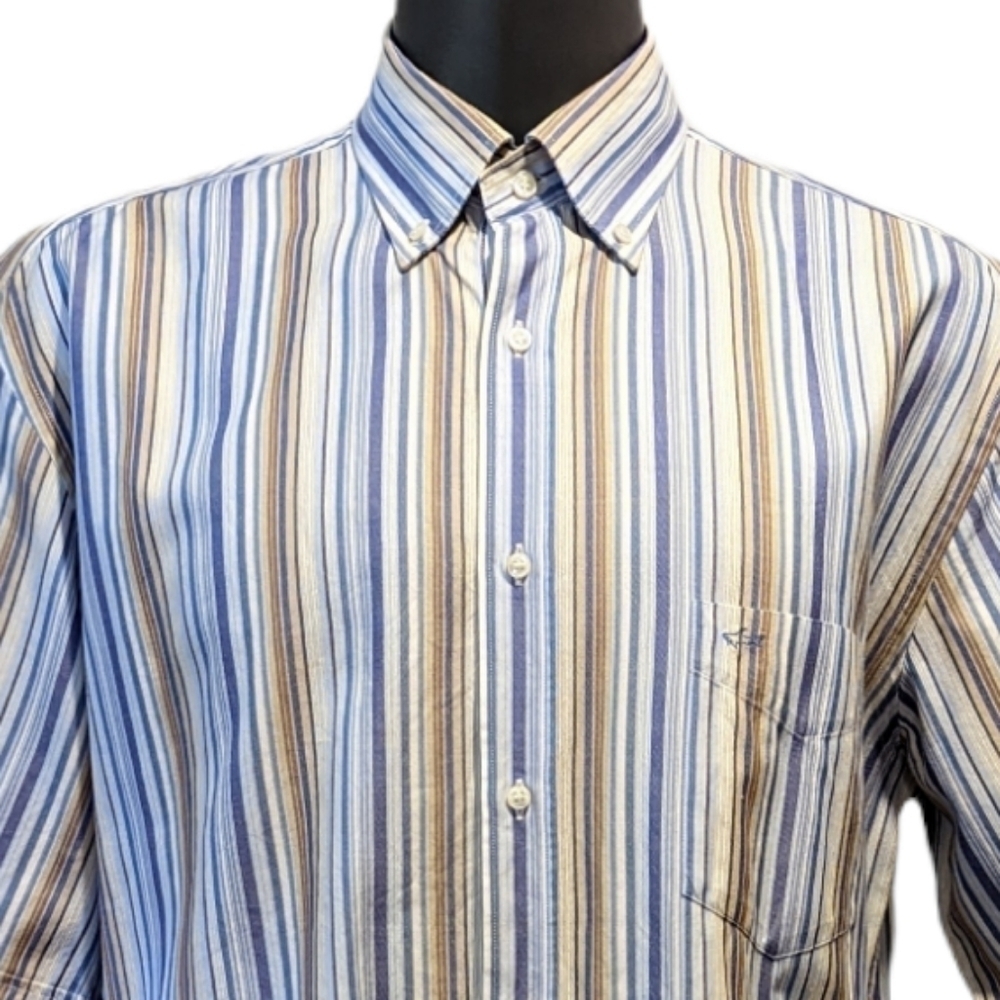 PAUL & Shark Yachting Blue Vertical Striped Button Down Dress Shirt sz 43